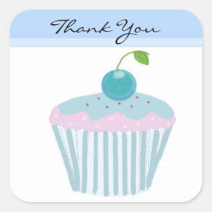 Pegatina Cuadrada Blue Cupcake Gracias