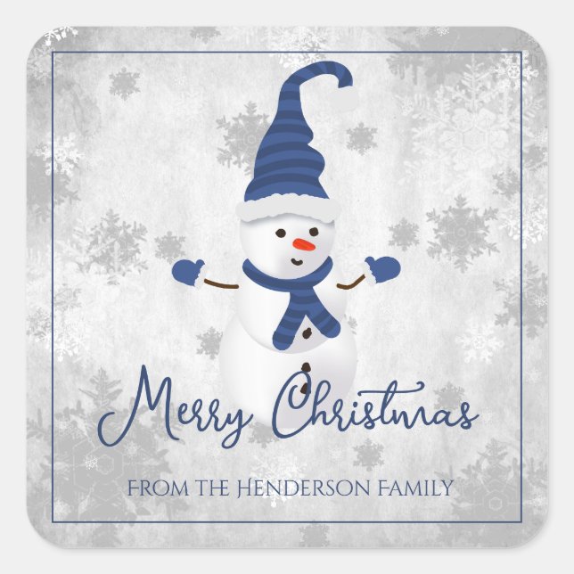 Pegatina Cuadrada Blue Cute Snowman Christmas Sticker (Anverso)