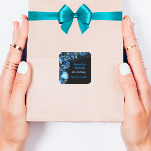 Pegatina Cuadrada Blue Diamonds Black Party Favor