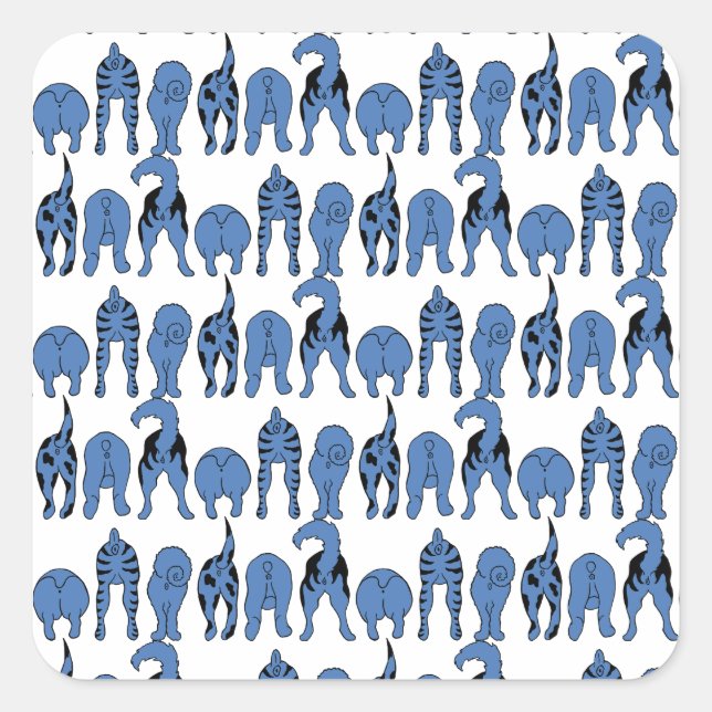 Pegatina Cuadrada Blue Dog Butts Pattern (Anverso)