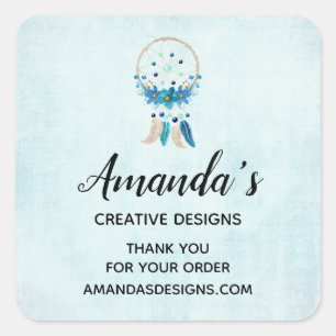 Pegatina Cuadrada Blue Dreamcatcher Stylish Boho Design Business