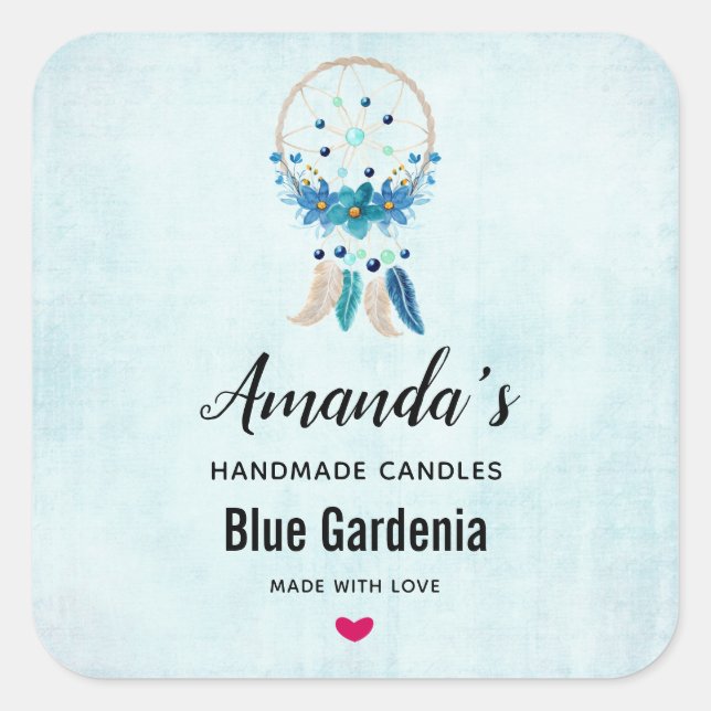 Pegatina Cuadrada Blue Dreamcatcher Stylish Boho Design Candle (Anverso)