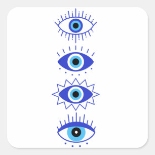 Pegatina Cuadrada Blue Evil Eyes Energy Meditation Hamsa Mystical