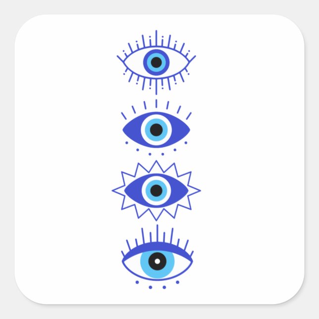 Pegatina Cuadrada Blue Evil Eyes Energy Meditation Hamsa Mystical (Anverso)