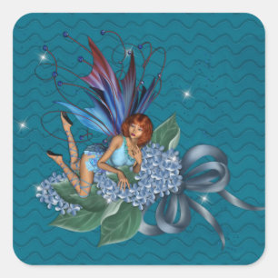 Pegatina Cuadrada Blue Fae on Blue Flowers Design 2