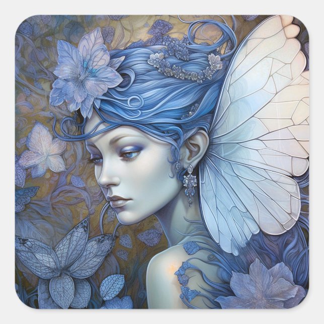 Pegatina Cuadrada Blue Fairy Fantasy Art (Anverso)