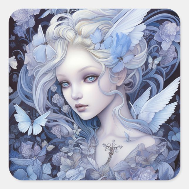 Pegatina Cuadrada Blue Fairy Fantasy Art (Anverso)