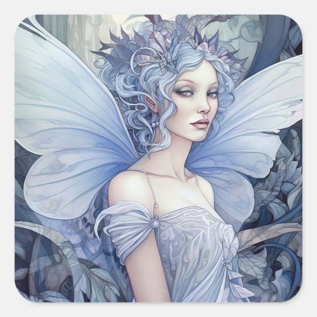 Pegatina Cuadrada Blue Fairy Fantasy Art (Anverso)