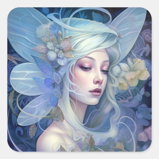 Pegatina Cuadrada Blue Fairy Fantasy Art (Anverso)