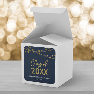 Pegatina Cuadrada Blue Faux Gold Lights Clase of 2024 Grad Fiesta