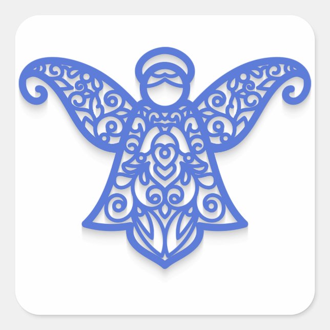 Pegatina Cuadrada Blue Filigree Angel Silhouette Ornate Lace (Anverso)
