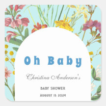Blue Floral Boy Elegant Square Baby Shower