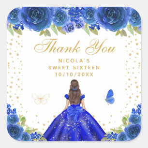 Pegatina Cuadrada Blue Floral Brunette Hair Princess Dulces Dieciséi