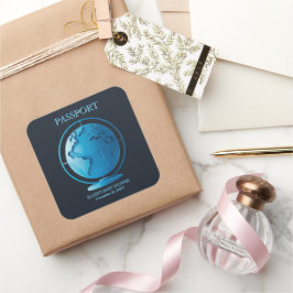 Pegatina Cuadrada Blue Globe Passport Travel Baby Shower
