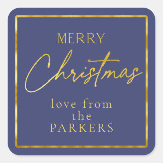Pegatina Cuadrada Blue Gold Merry Christmas ID1009