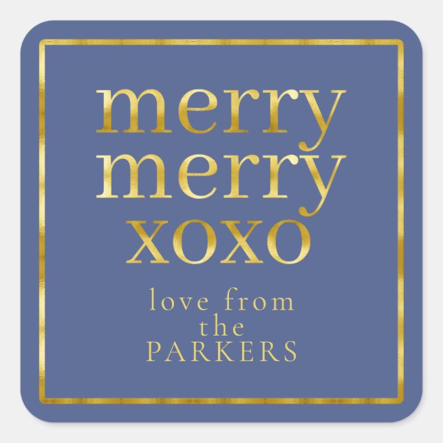 Pegatina Cuadrada Blue Gold Merry Merry XOXO ID1009 (Anverso)