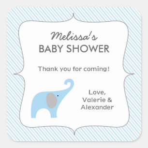 Pegatina Cuadrada Blue Gray elephant baby ducha favor gracias
