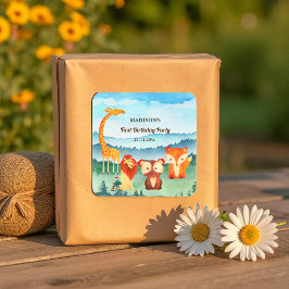 Pegatina Cuadrada Blue Green Birthday Woodland Animals