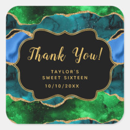 Pegatina Cuadrada Blue Green Peacock Agate Sweteen Gracias