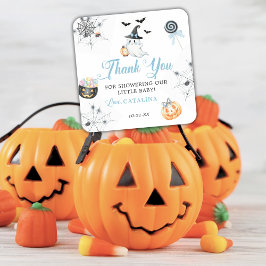 Pegatina Cuadrada Blue Halloween Baby Shower Ghost Pumpkins Candy