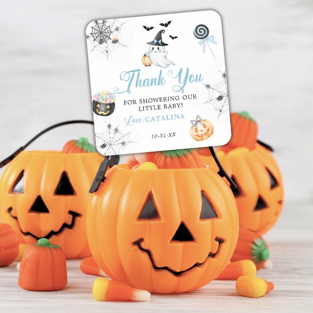 Pegatina Cuadrada Blue Halloween Baby Shower Ghost Pumpkins Candy (Subido por el creador)