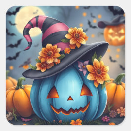Pegatina Cuadrada Blue Halloween Pumpkin Jack-o-lantern