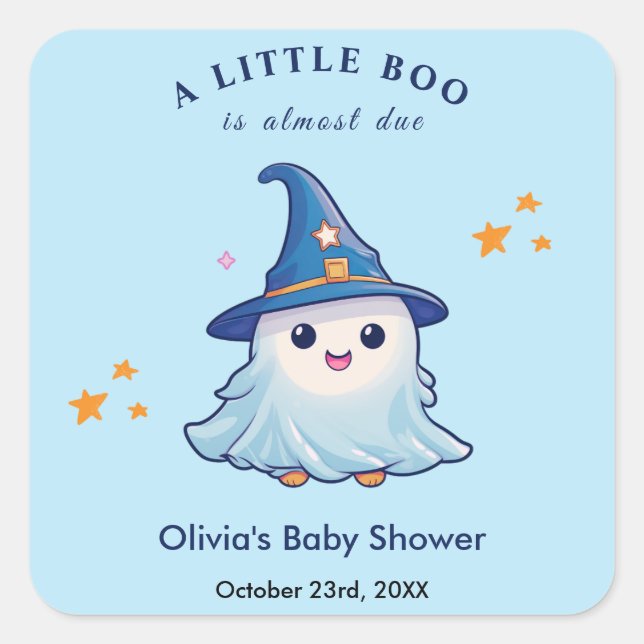 Pegatina Cuadrada Blue Halloween Un Pequeño Boo Baby Shower (Anverso)