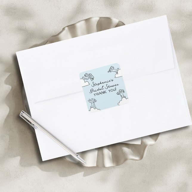 Pegatina Cuadrada Blue Hand Drawn Match Made In Heaven Bridal Shower (Subido por el creador)