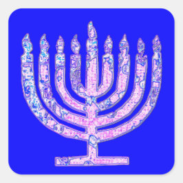 Pegatina Cuadrada Blue Hanukkah Menorah 4Ruth