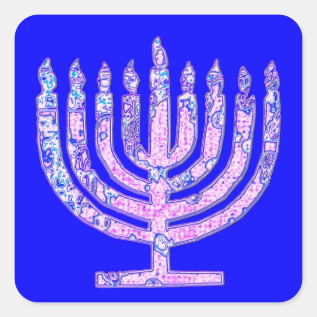 Pegatina Cuadrada Blue Hanukkah Menorah 4Ruth (Anverso)