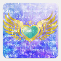 Blue Heart Angel Wings con GRACIAS 31 idiomas