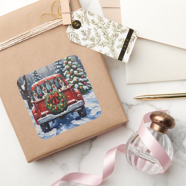 Pegatina Cuadrada Blue Heeler Christmas Red Truck Holiday (Regalar)