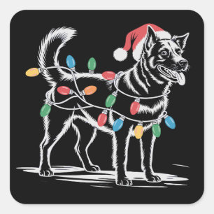 Pegatina Cuadrada Blue Heeler festivo perro de ganado navideño vacac