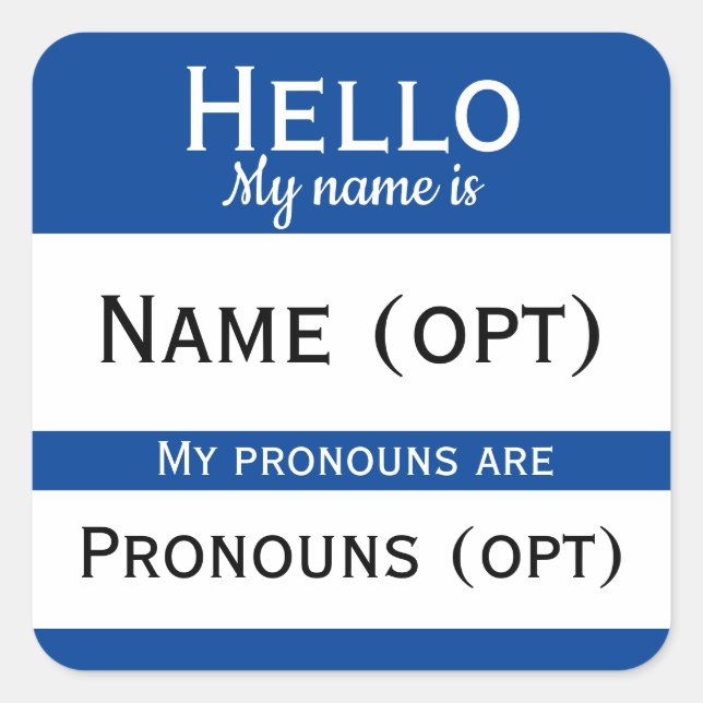 Pegatina Cuadrada Blue Hello Pronouns (Anverso)