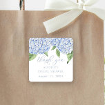 Pegatina Cuadrada Blue Hydrangea Gracias A La Ducha Bridal Personali<br><div class="desc">Este hermoso diseño presenta flores de hidrangea azules y su texto personalizado. Agregue su información utilizando el formulario de plantilla. Utilícelo para cualquier ocasión. La función Personalizar adicional se puede utilizar para acceder al menú de edición avanzado, donde puede cambiar el tipo de letra, los colores y el diseño del...</div>