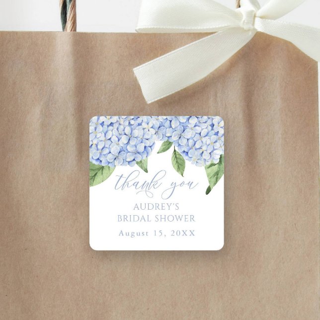 Pegatina Cuadrada Blue Hydrangea Gracias A La Ducha Bridal Personali (Subido por el creador)