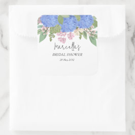 Pegatina Cuadrada Blue Hydrangea Moderno Floral Bridal Shower Napkin