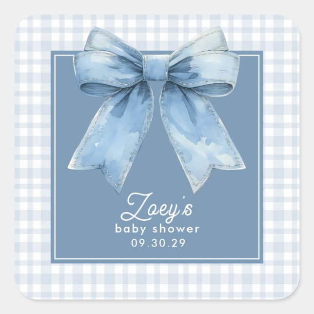 Pegatina Cuadrada Blue Jean Baby Baby Shower (Anverso)