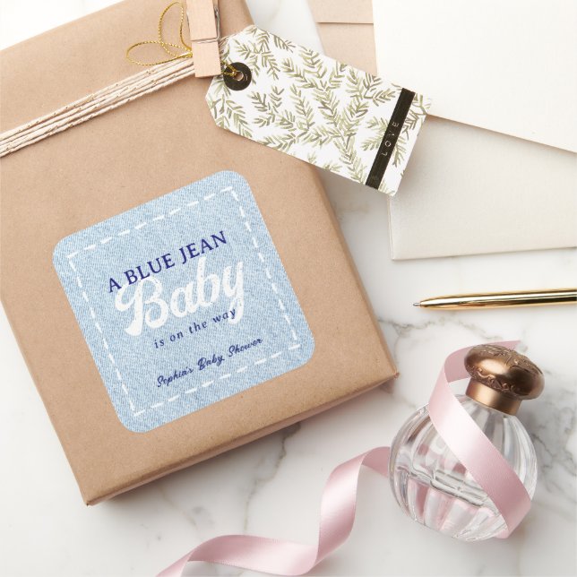 Pegatina Cuadrada Blue Jean Baby Boy Baby Shower (Regalar)
