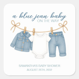 Pegatina Cuadrada Blue Jean Baby On the Way Baby Shower