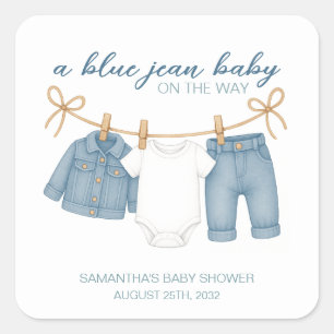 Pegatina Cuadrada Blue Jean Baby On the Way Baby Shower