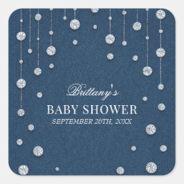 Pegatina Cuadrada Blue Jean Denim y Diamond Baby Shower