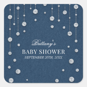 Pegatina Cuadrada Blue Jean Denim y Diamond Baby Shower