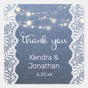 Pegatina Cuadrada Blue Jean Lace & String Lights Gracias