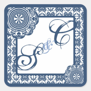 Pegatina Cuadrada Blue Lace árabe, recuerdo monogramado