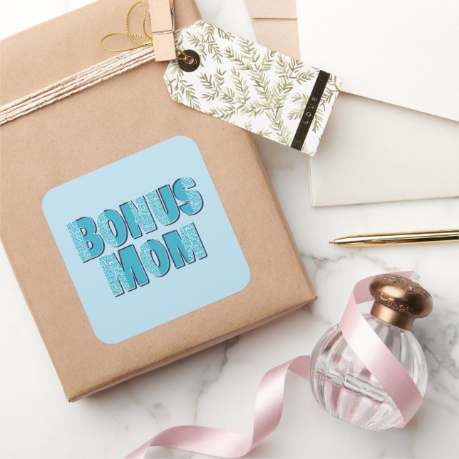 Pegatina Cuadrada Blue Leopard Print Bonus Mom (Regalar)