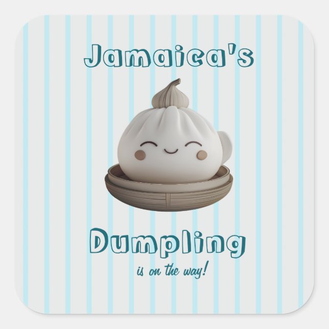 Pegatina Cuadrada Blue Little Dumpling Boy Baby Shower (Anverso)