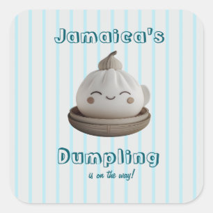Pegatina Cuadrada Blue Little Dumpling Boy Baby Shower