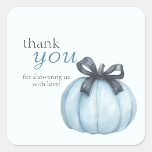 Pegatina Cuadrada Blue Little Pumpkin Polka Dots Baby Shower Gracias