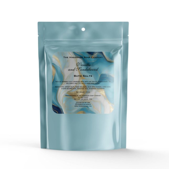 Pegatina Cuadrada Blue Marble and Faux Gold Bath Salts Pouch Label (Subido por el creador)